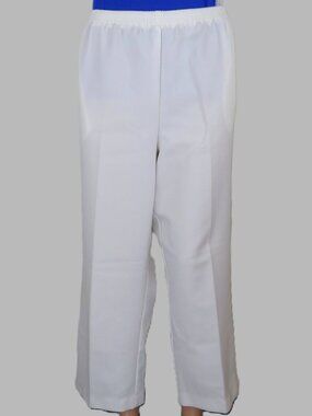 Alfred Dunner Women's White Pants with Elastic Waste Pockets Size 16 (C1957)